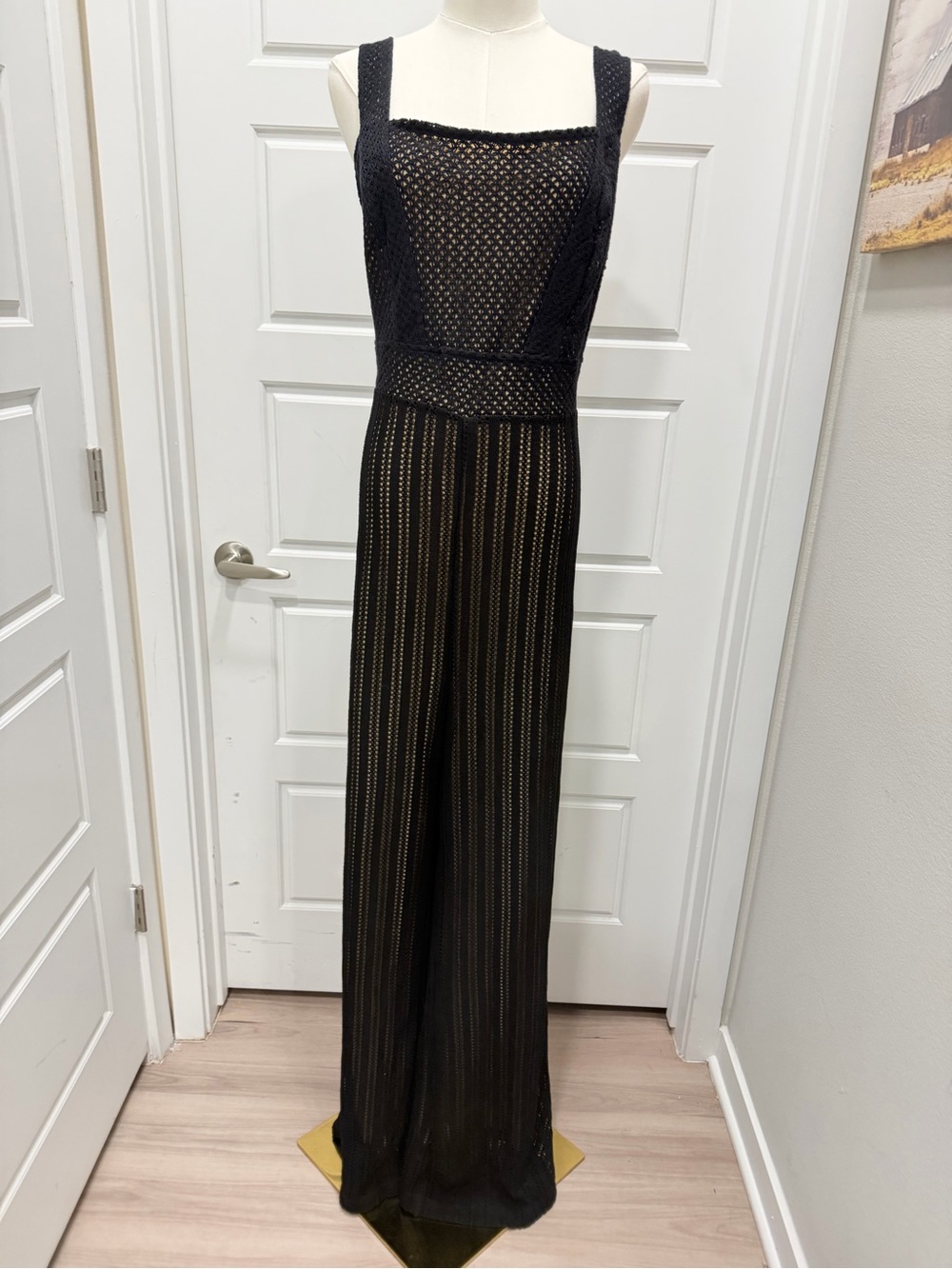 Venus Black Wide-Leg Knit Jumpsuit with Nude Lining - Picture 3 of 8